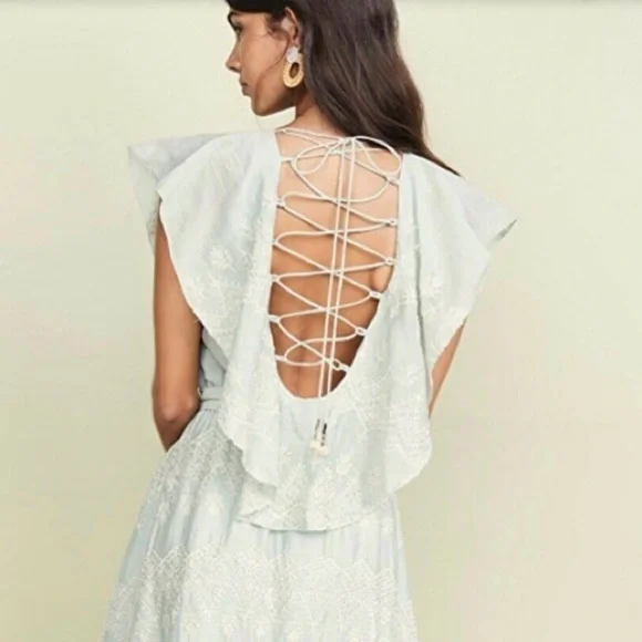 Love Sam x Anthropologie | Tallulah embroidered Tiered Midi Dress Laced - Picture 8 of 16